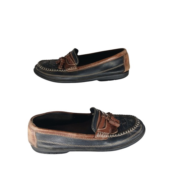 Giorgio Brutini Other - Giorgio Brutini Sport Loafers 10M Black Brown Kiltie Tassel Woven Leather Preppy